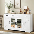 Likein Sideboard Buffet Cabinet with Storage - 55" Kitchen Storage Display Cabinet with 4 Drawers and Glass Doors, 15.8" D Farmhouse Wood Buffet Table Coffee Bar Cabinets for Entryway Living Room