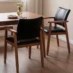 Dining Chairs with Arms Set of 4, Wood Frame Faux Leather Kitchen Chairs, Comfortable Upholstered Accent Chairs for Kitchen, Dining Room,and Living Room(Black)