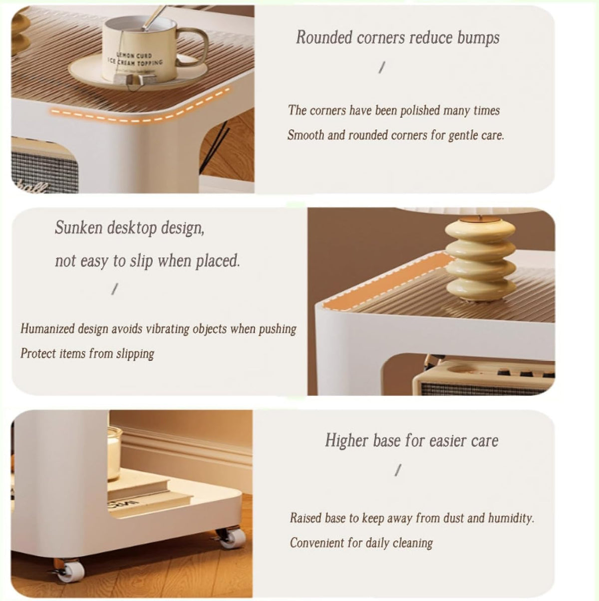 3-Tier End Table,Sofa End Can Rotate Square End Side Tables Glass Top Coffee Table with Sensor Light Accent Bedside Table with Storage Shelf Nightstand for Bedroom,Living Room,Kitchen,Bathroom