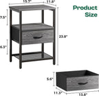 Huuger Nightstand Set of 2, Night Stand with Fabric Drawer, Mesh Shelf, Side Table with Storage, Fabric Drawer Dresser, Open Shelf, Metal Frame, Bedroom, Grey