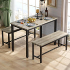 Tatub Dining Table Set for 4, 3-Piece Kitchen Table with 2 Benches, Space-Saving Dining Room Set for Breakfast Nook and Small Spaces, Grey | Kitchen Table and Chair Set，Dining Table with Chair, Space-Saving Dining Room Set for Breakfast Nook, Apartment