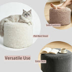 LPMOERA Round Storage Ottoman Pouf Faux Fur Portable Decorative Foot Rest Stool Poufs for Living Space Camel