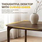 HNY Modern Curved Edge Dining Table, 63" Solid Wood Kitchen Table with Herringbone Pattern Mid-Century Rectangular Dinner Table for 6-8 People, Walnut Color Finish