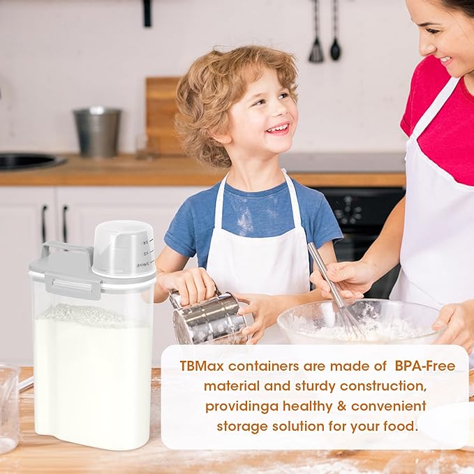 TBMax Rice Storage Container 2 Pack, Plastic Kitchen Pantry Food Storage Container with Cup, Small Pet Dog Cat Food Container Dispenser