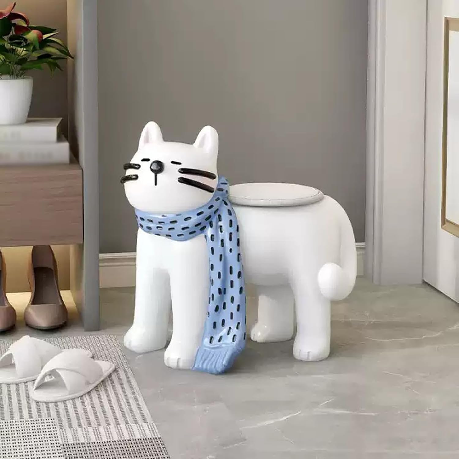 AETVRNI Adorable Cat-Shaped Side Table, 21" Lx13 Wx20 H,Animal-Shaped Resin Decor Kitty Nightstand End Table for Cat Lovers Living Room Bedroom,White