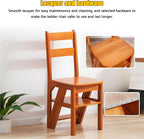 Aimery Library Ladder Chair, 2 in 1 Portable 4-Step Ladders, Wood Foldable Stool for Home, Library, Office(Dark Walnut,A)