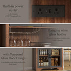 75" Tall Arched Pantry Cabinet with Charging Station & LED Light, Kitchen Pantry Cabinet with Microwave Stand, Drawers and Adjustable Shelf, Coffee Bar Liquor Cabinet for Dining Room
