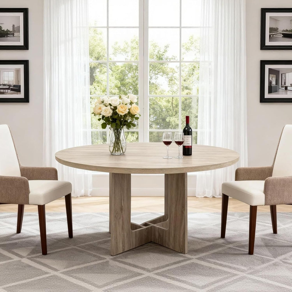 Round Dining Table for 4, 43.3'' Small Kitchen Table with Sturdy Pedestal Base, Wooden Dining Room Tables, Farmhouse Circle Dinner Tables for Living Room, Small Spaces, Space Saving, Natural Wood