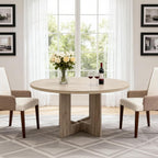 Round Dining Table for 4, 43.3'' Small Kitchen Table with Sturdy Pedestal Base, Wooden Dining Room Tables, Farmhouse Circle Dinner Tables for Living Room, Small Spaces, Space Saving, Natural Wood
