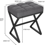 YMYNY Vanity Stool, Linen Footrest, Ottoman Bench with X-Shaped Metal Legs, Makeup Dressing Stool for Vanity, Living Room, Bedroom, Entryway, Hallways 15.74" D×11.81" W×18.11" H Grey UHBD033G