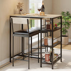 3-Piece Dining Table Set with Storage Shelves and 2 Upholstered Chairs, MDF & Iron Frame Small Kitchen Table for Apartment, Studio
