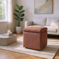 Brown Linen-Textured Ottoman with Storage, 42×42×44 cm Square Foot Rest Stool, Upholstered Cube Seat with Hidden Compartment for Living Room Bedroom Entryway, Black Rubber Feet
