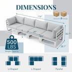 NICESOUL 4 Piece Patio Aluminum Furniture Set, 29" Oversized Wide Deep Seats Outdoor Sectional Sofa, 500 lbs Heavy Duty Modular Conversation Set for Balcony, Porch, Backyard and Poolside, Light Grey