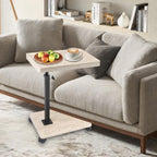 Simcat Adjustable Height C Shaped End Table, 360° Swivel Side Table TV Tray for Small Place, Couch Tables with Wheels Sofa, Bed, Chair (White Grain)