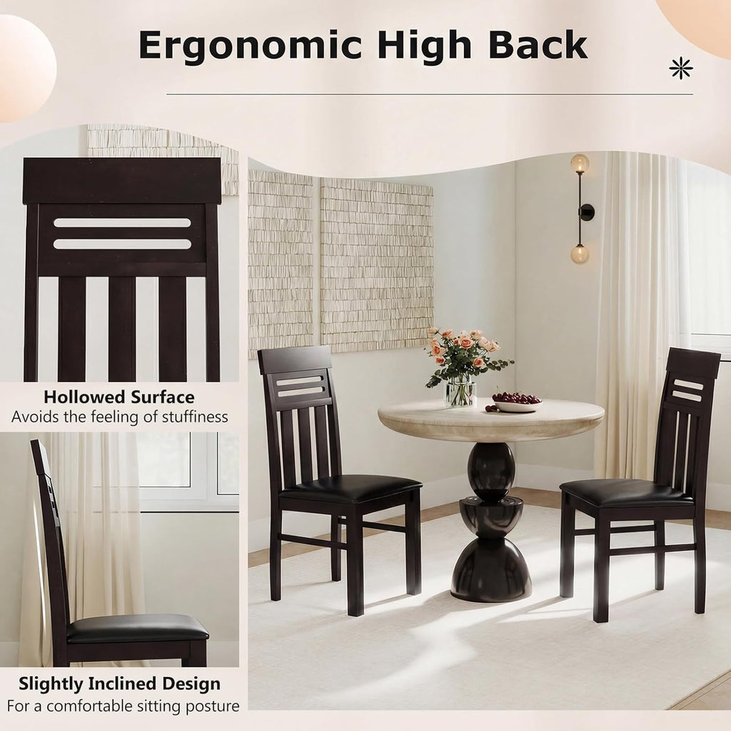 Giantex Wooden Dining Chairs Set of 4, High Back Dining Room Chairs with Padded Seat & Rubber Wood Frame, PU Leather Farmhouse Side Chairs for Kitchen Living Room