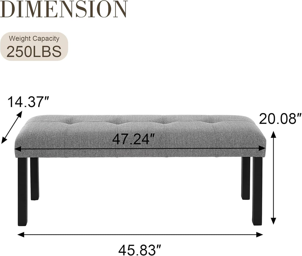 GDFStudio Upholstered Dining Bench with Tufted Linen Seat and Rubber Wood Frame, Modern Entryway Bench Seating for Kitchen Bedroom Living Room, Comfortable Padded Bench, Gray