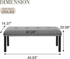 GDFStudio Upholstered Dining Bench with Tufted Linen Seat and Rubber Wood Frame, Modern Entryway Bench Seating for Kitchen Bedroom Living Room, Comfortable Padded Bench, Gray
