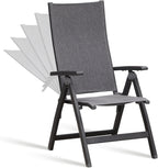 Folding Chair, Indoor & Outdoor Balcony, Patio Porch, Garden Lawn, Pool, for Comfortable Black Foldable Chairs, Portable Cozy Recliner, Metal Frame, Heavy Duty Durable