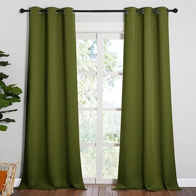 NICETOWN Patio Glass Door Christmas Panels, Blackout Curtains for Bedroom/Living Room, Privacy Panel Drapes for Dining Room and Guest Room (Olive Green, 42 inches Wide x 90 inches Long, 1 Pair)