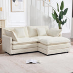 Tmsan 76.7" Beige White Cloud Couch, Small L Shape Sectional Sofa, 2 Seater | Modular Loveseat for Small Spaces Living Room Apartment, Ottoman Chaise, Comfy Chenille, Deep Seat, Modern Luxury Convertible