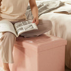 HAUSFRAU - 30 Inches Storage Ottoman Bench with Flipping Lid, Foldable Storage Chest Foot Rest for Living Room, Bedroom, Entryway, Load 660 lb, Synthetic Leather, Pale Pink