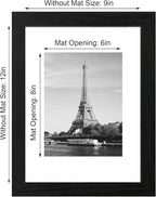 9x12 Picture Frame Set of 4 with Tempered Glass, Black Frames Display 6x8 Picture with Mat or 9 x 12 Without Mat, Wood Photo Frames for Tabletop Display and Wall Mounting