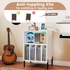 Giantex Record Player Stand with LED Lights & Charging Station, Turntable Stand with Record Holder, Record Player Table with Metal Legs, Vinyl Record Storage for Living Room, Music Room, White