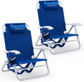 Old Bahama Bay 2 Pack 7-Position Lay-Flat Beach Chair, Lightweight Aluminum Frame Reclining Backpack Chair with Padded Headrest, Cup Holder & Storage Bag, Heavy Duty Support for Tanning & Camping Blue