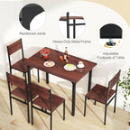 Giantex Dining Table Set for 4, 5-Piece Modern Kitchen Table and Chairs with Metal Frame & Adjustable Foot Pads, Space Saving Wood Dinette Set for Small Space, Breakfast Nook, Apartment (Walnut)