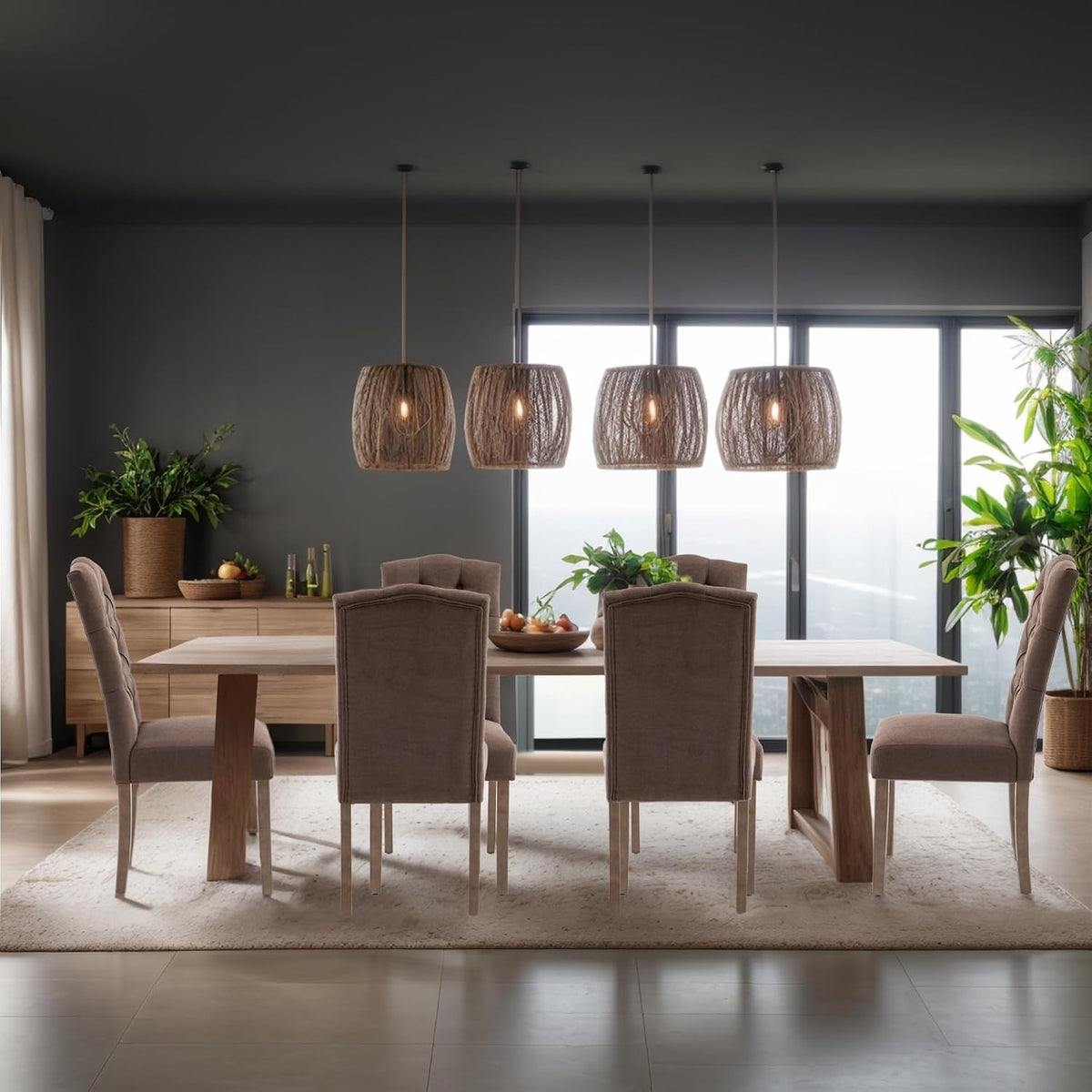Tufted Upholstered Parsons Dining Chair Set Fabric Diner Accent Stylish Modern Kitchen Living Room with Button Sturdy Solid Wood Legs, 4-Pack