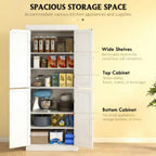 White Modern Style Freestanding Food Pantry Cabinet, Kitchen Floor Storage Cabinet with 4 Doors & 6-Tier Shelves, Dining Room Living Room Bathroom, 30x16x72.5 Inches