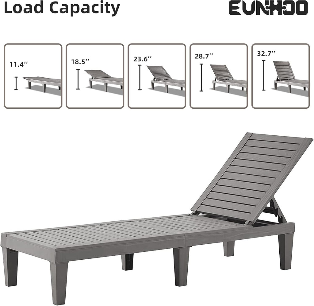 EUNHOO Outdoor Chaise Lounge Set of 2, Adjustable Pool Lounge Chair with 5 Positions Backrest, Waterproof Sun Loungers for Garden Pool Beach Patio Deck Sunbathing