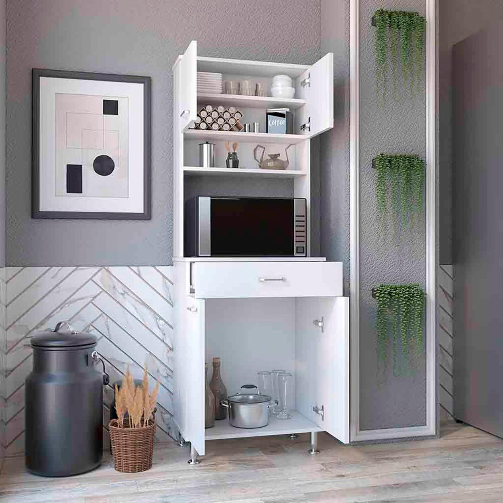 Pantry Cabinet 67" H, Four Doors, One Drawer, Ideal for Kitchens and Dining Rooms, White