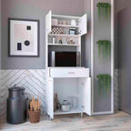 Pantry Cabinet 67" H, Four Doors, One Drawer, Ideal for Kitchens and Dining Rooms, White