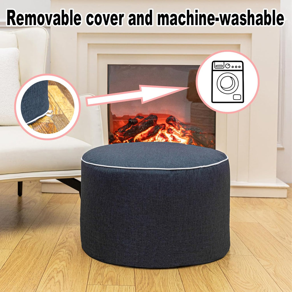 Outdoor Ottoman Outdoor Ottomans for Patio 20x12 Inches Modern Lightweight Foam Stuffed Pouf Outdoor Footstool Footrest Foot Stool Waterproof (Navy Blue)