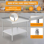 24x24x30 Inch Equipment Grill Stand Table Stainless Steel NSF Certified 400 Lbs Capacity with Adjustable Legs, 2" Edge Baffle for Hotel, Home, Commercial Restaurant Kitchen