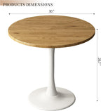 Round Dining Table 30" Circle Tulip Table with Wood Thickened Tabletop & Sturdy Metal Pedestal Mid Century Modern Leisure Bistro Kitchen Tables 4 People Small Places Living Room Cafe,Oak