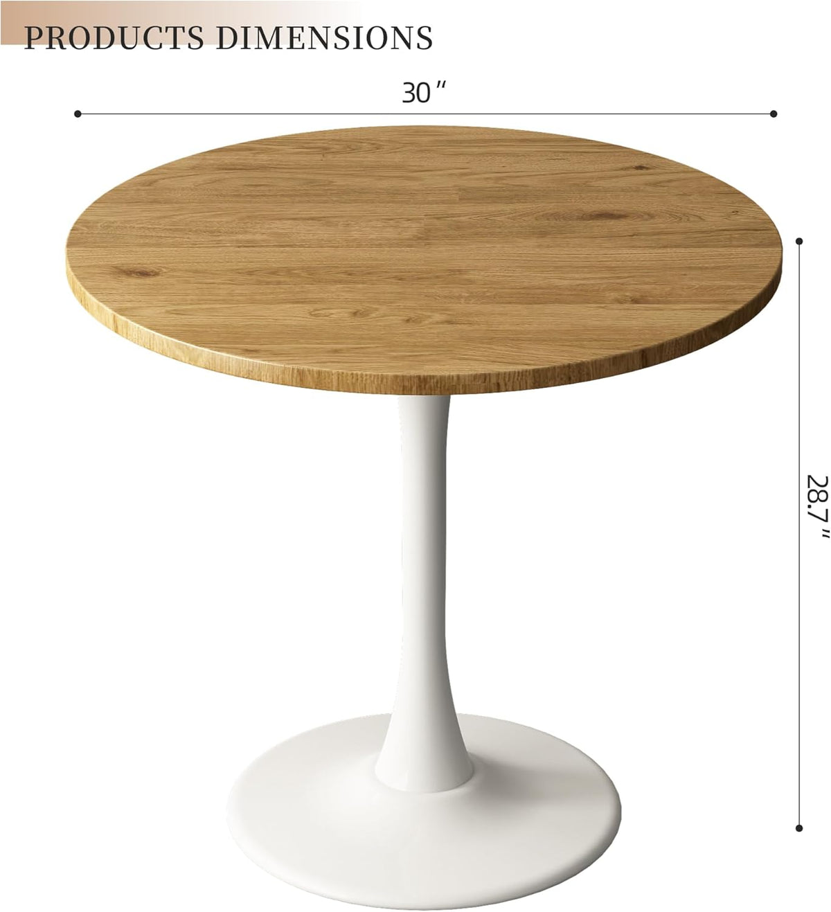 Round Dining Table 30" Circle Tulip Table with Wood Thickened Tabletop & Sturdy Metal Pedestal Mid Century Modern Leisure Bistro Kitchen Tables 4 People Small Places Living Room Cafe,Oak