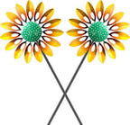2pcs Sunflower Wind Spinner Outdoor, Freestanding Kinetic Wind Sculpture with Stake, Metal Windmill for Outside Garden Lawn Yard Art Decorations Yellow