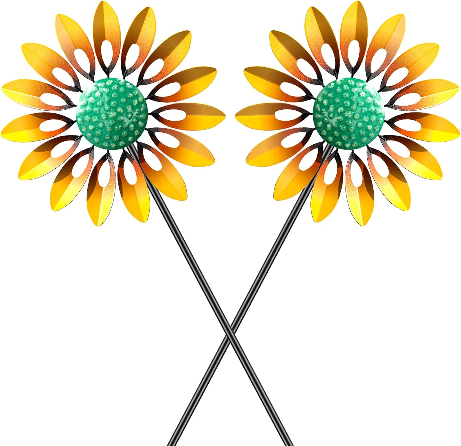 2pcs Sunflower Wind Spinner Outdoor, Freestanding Kinetic Wind Sculpture with Stake, Metal Windmill for Outside Garden Lawn Yard Art Decorations Yellow