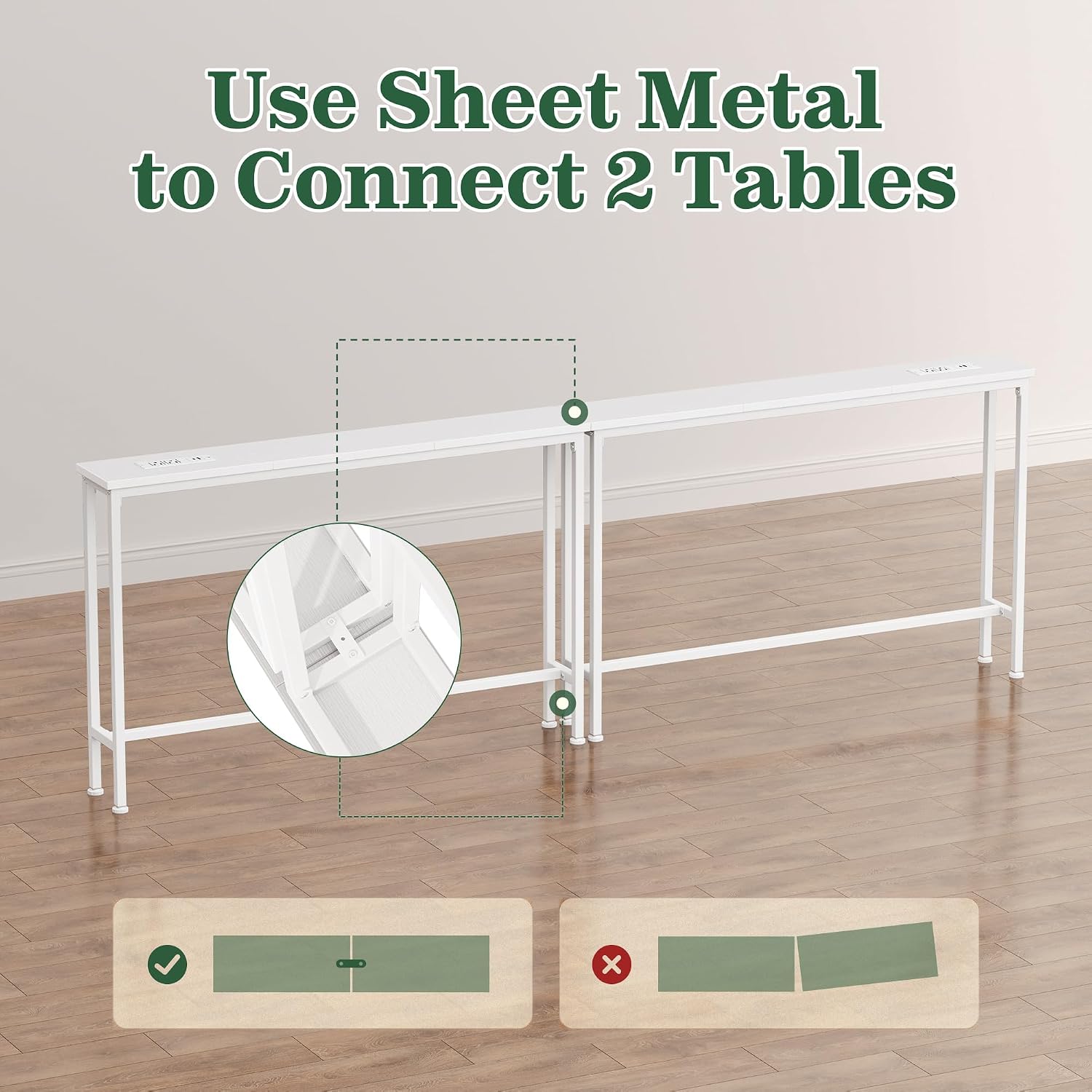 SUPERJARE 78.8 inch Narrow Behind Couch Table with 2 Charging Stations | 2 AC Outlets with USB-C Ports, Extra Storage Behind Sofa, Long Sofa Table Console Table for Entryway Living room, White
