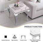 Marble End Table, Modern White Faux Marble Sofa Side Table with Silver Stainless Steel Legs, Luxury Sqaure Accent Side Table Bedside Table Nightstand for Living Room Bedroom Office