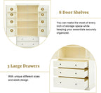 Farmhouse Kitchen Pantry,Extra Large Kitchen Pantry Cabinet, Freestanding Tall Cupboard Storage Cabinet with 3 Adjustable Shelves, 8 Door Shelves, 3 Drawers for Dining Room (Cream)