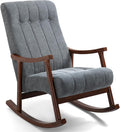 AVAWING Rocking Chair, Dark Grey Upholstered High Back Solid Wood Armchair | Soft Fabric Padded Seat; Sturdy Solid Wood Frame; Ergonomic High Back; For Adults; Easy Assembly; Living Room Bedroom Leisure