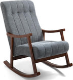 AVAWING Rocking Chair, Dark Grey Upholstered High Back Solid Wood Armchair | Soft Fabric Padded Seat; Sturdy Solid Wood Frame; Ergonomic High Back; For Adults; Easy Assembly; Living Room Bedroom Leisure