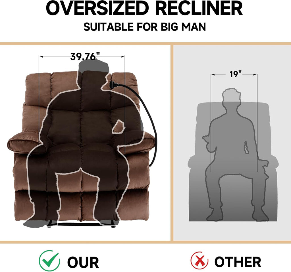 Euthymia Oversized Recliner Chair, Large Recliner Chair Chairs for Adults 400LBS, Big and Tall Manual Fabric Heavy Duty Recliner Chair, Extra Wide Recliners for Living Room, Brown