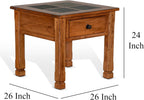 Benzara Marv Side End Table w Drawer- 26 Inch Square Slate Inlay Top- Brown
