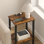 TUTOTAK End Table with Charging Station, Side Table with USB Ports and Outlets, Nightstand, 2-Tier Storage Shelf, Sofa Table for Small Space TB01BB040
