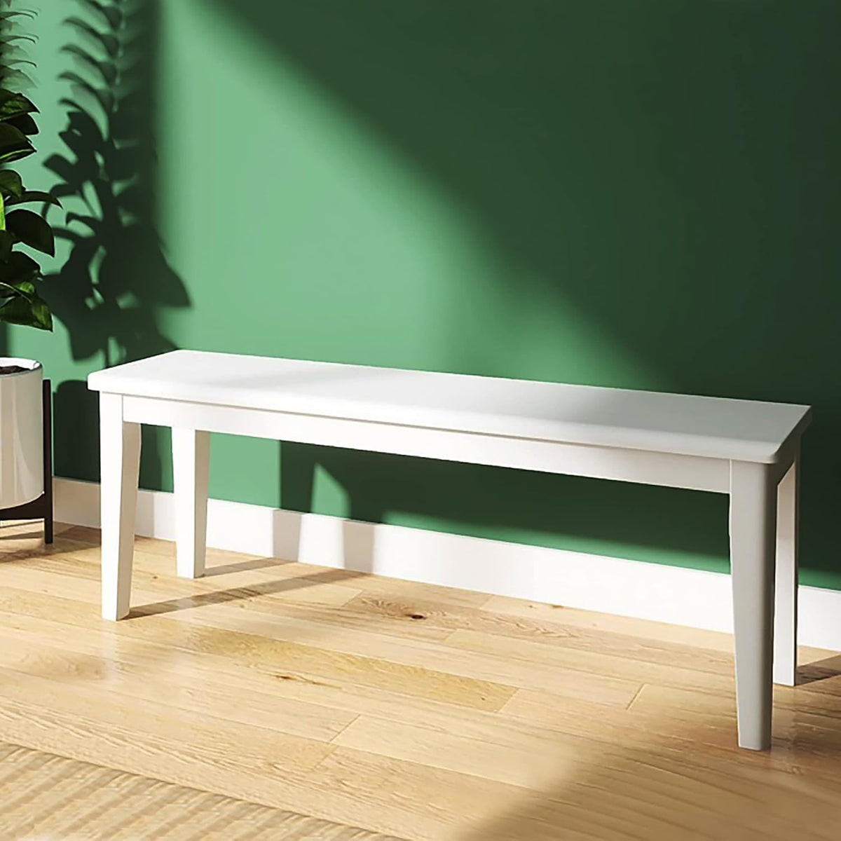 Wilk Wooden Entryway Bench, 47’’ Indoor End of Bed Bench, 100% Solid Oak Wood (White)