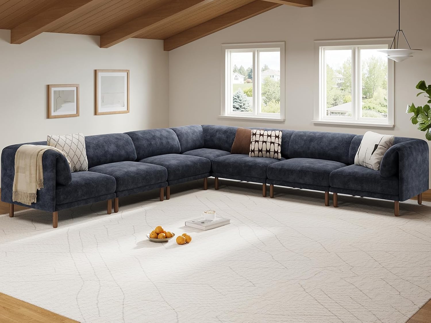 Cloud Sectional Couches for Living Room,Modular Sectional Sofa,Blue | V-Shaped Extra Deep 7 Seater,Mid Century Modern Oversized Sectional Couches with Solid Wood Leg,Large Sofa for Big Space